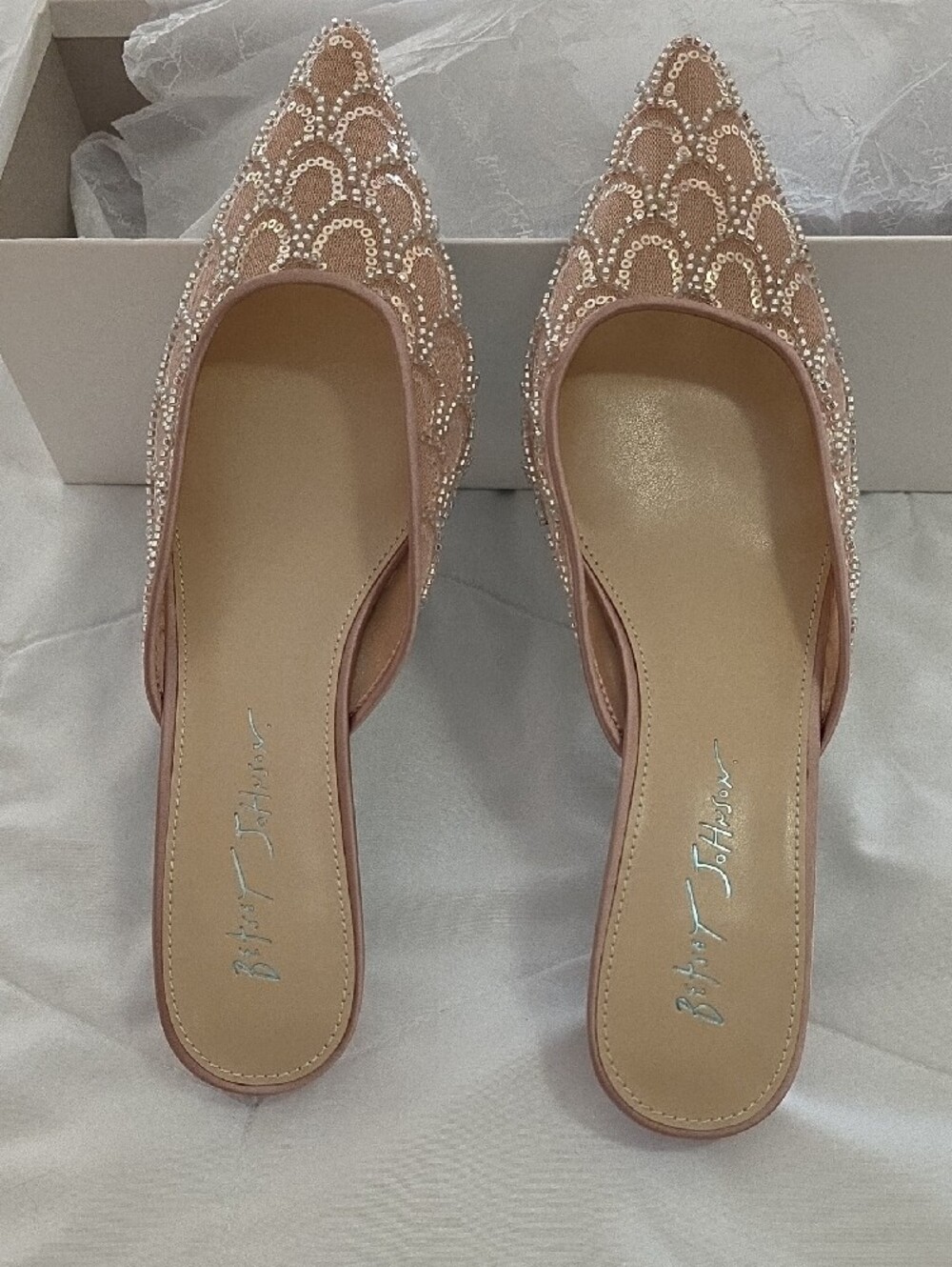 Betsey Johnson Nude Sequin Pointed Slip-On Mules - Picture 7 of 7